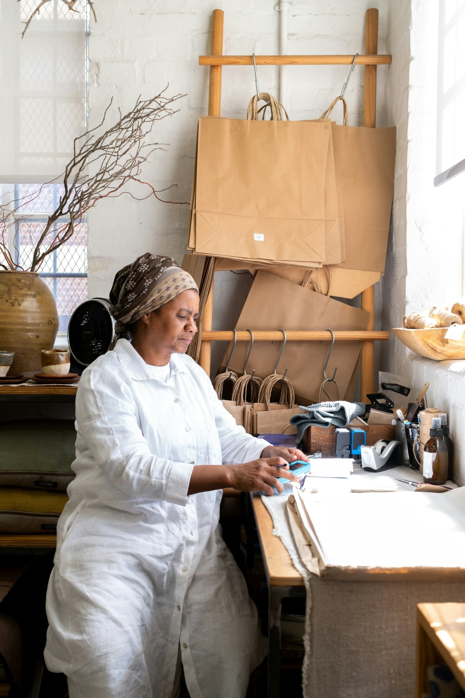 Small business owner working in a workshop